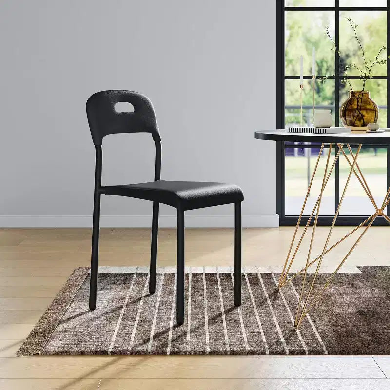 Dining Chairs Set of 1, Stackable Modern Kitchen Chairs, Plastic Dining Room Chair with Metal Legs, Waterproof &amp; Stain-Resistant, Black