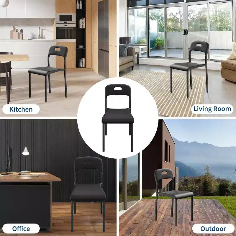 Chaise de cuisine moderne empilable, cadre en plastique avec pieds en métal, imperméable et antitache, noir