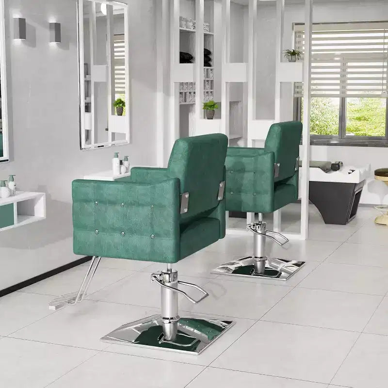 Chaise de salon de coiffure hydraulique rose robuste avec accents en losanges