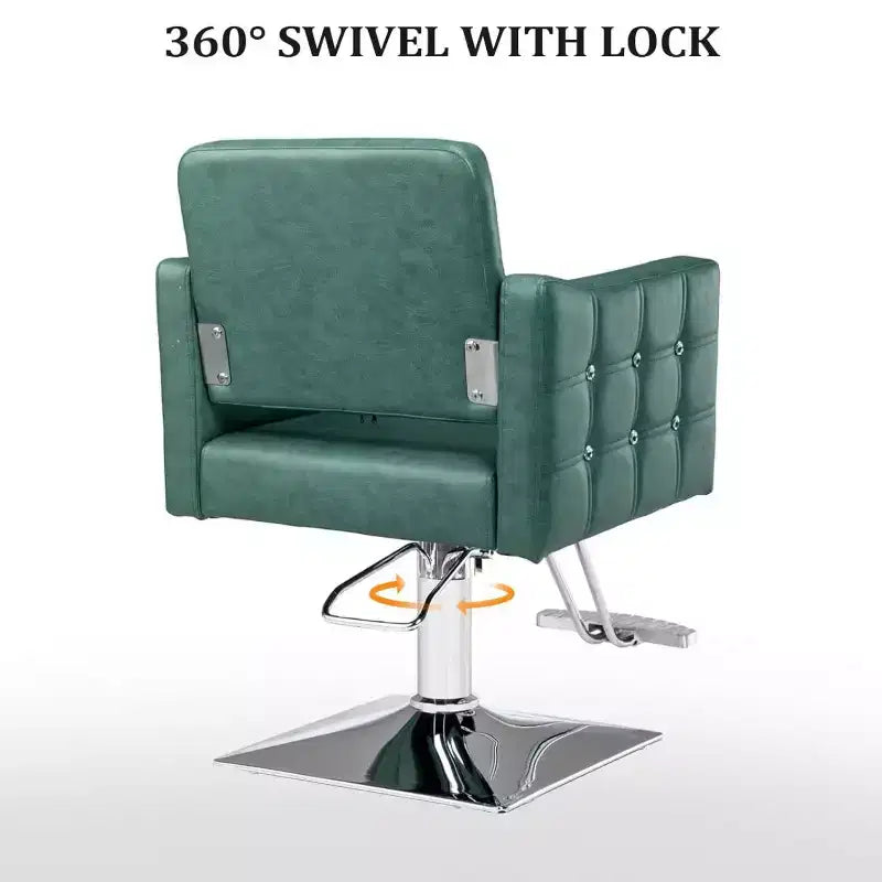 Chaise de salon de coiffure hydraulique rose robuste avec accents en losanges