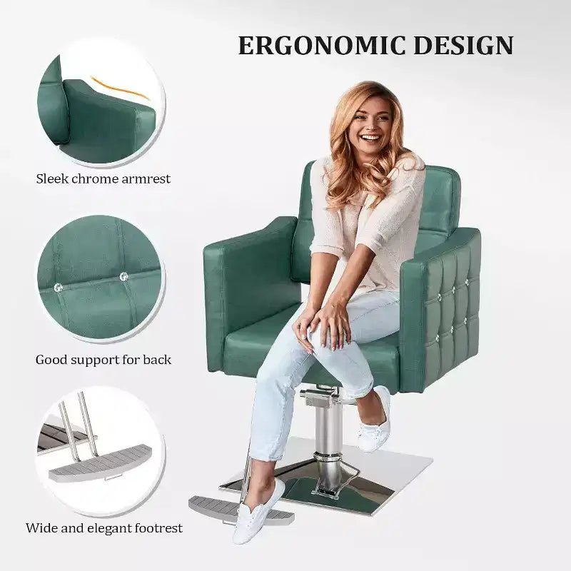 Chaise de salon de coiffure hydraulique rose robuste avec accents en losanges