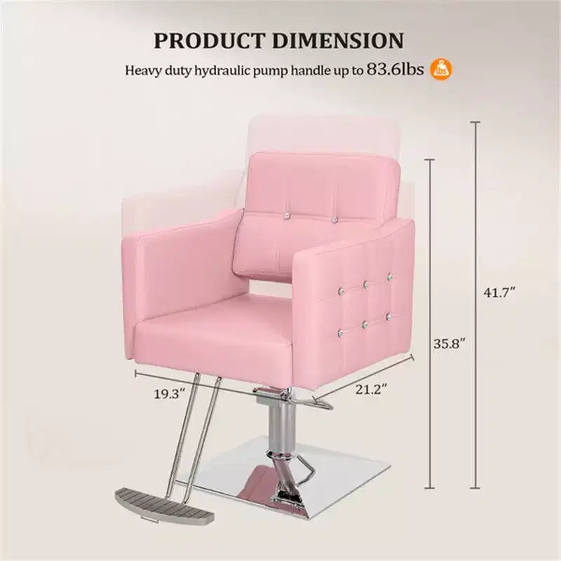 Chaise de salon de coiffure hydraulique rose robuste avec accents en losanges