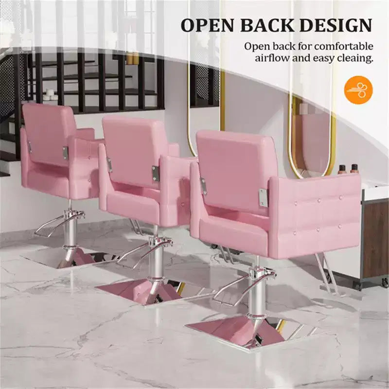 Chaise de salon de coiffure hydraulique rose robuste avec accents en losanges