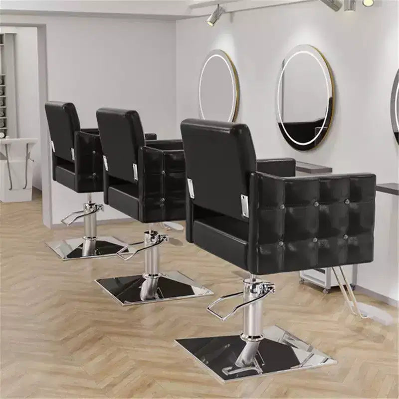 Chaise de salon de coiffure hydraulique rose robuste avec accents en losanges