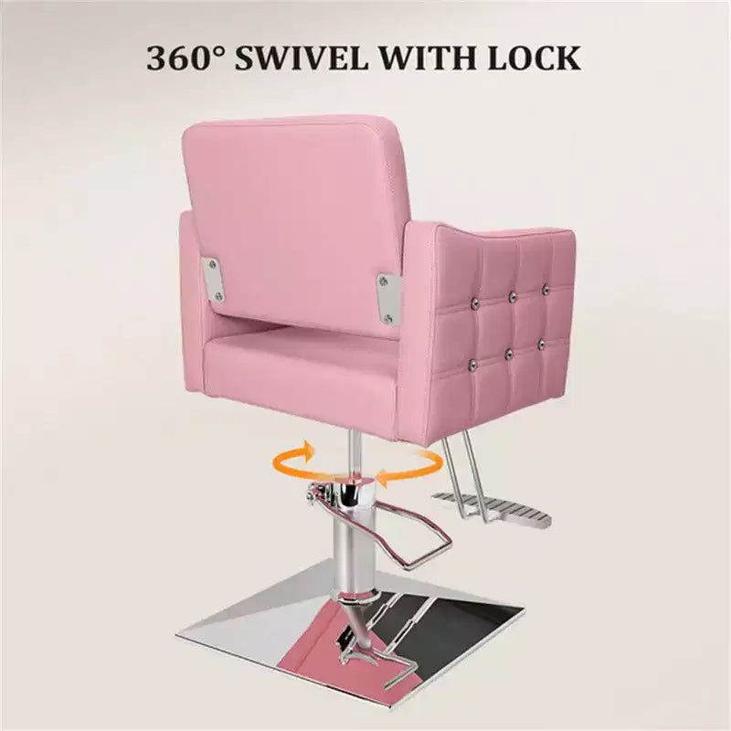 Chaise de salon de coiffure hydraulique rose robuste avec accents en losanges