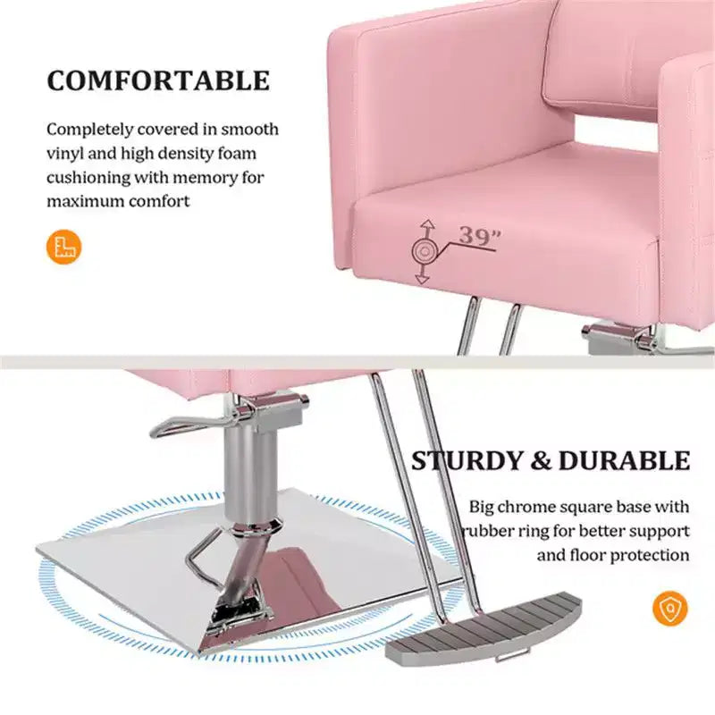 Chaise de salon de coiffure hydraulique rose robuste avec accents en losanges