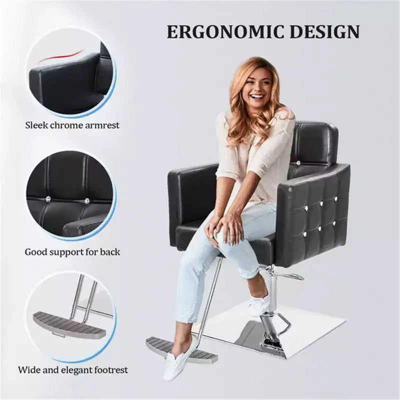 Chaise de salon de coiffure hydraulique rose robuste avec accents en losanges