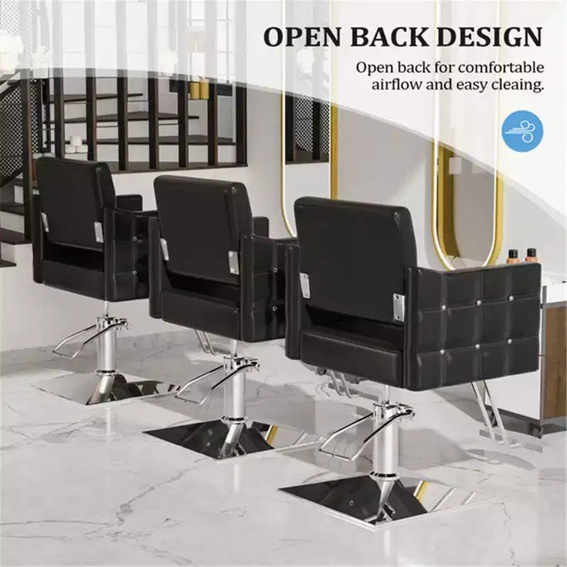 Chaise de salon de coiffure hydraulique rose robuste avec accents en losanges