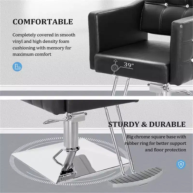 Chaise de salon de coiffure hydraulique rose robuste avec accents en losanges