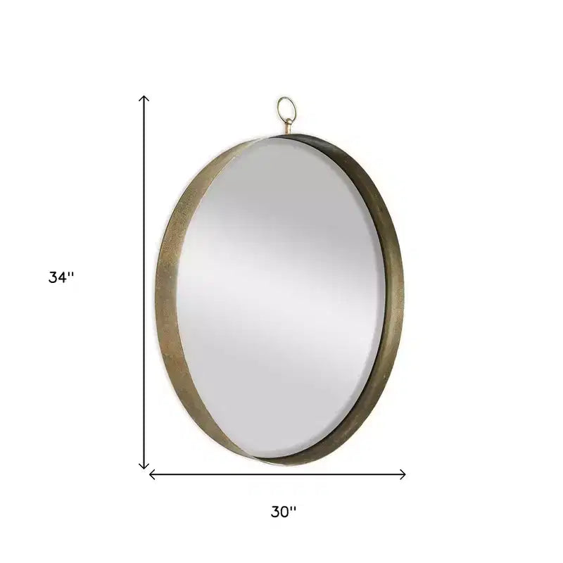 Miroir décoratif rond 34 po, cadre en fer doré