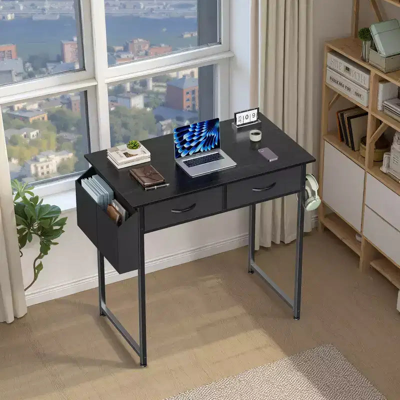 Bureau d'ordinateur compact réglable 32 pouces, table d'étude en métal avec rangement et crochet pour casque, bureau à domicile
