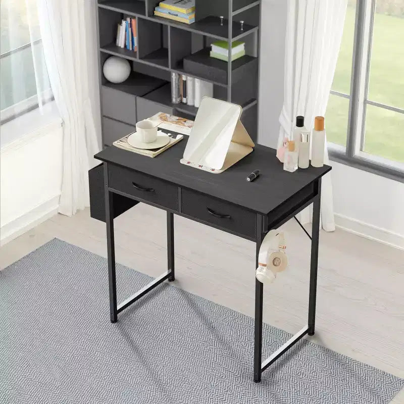 Bureau d'ordinateur compact réglable 32 pouces, table d'étude en métal avec rangement et crochet pour casque, bureau à domicile