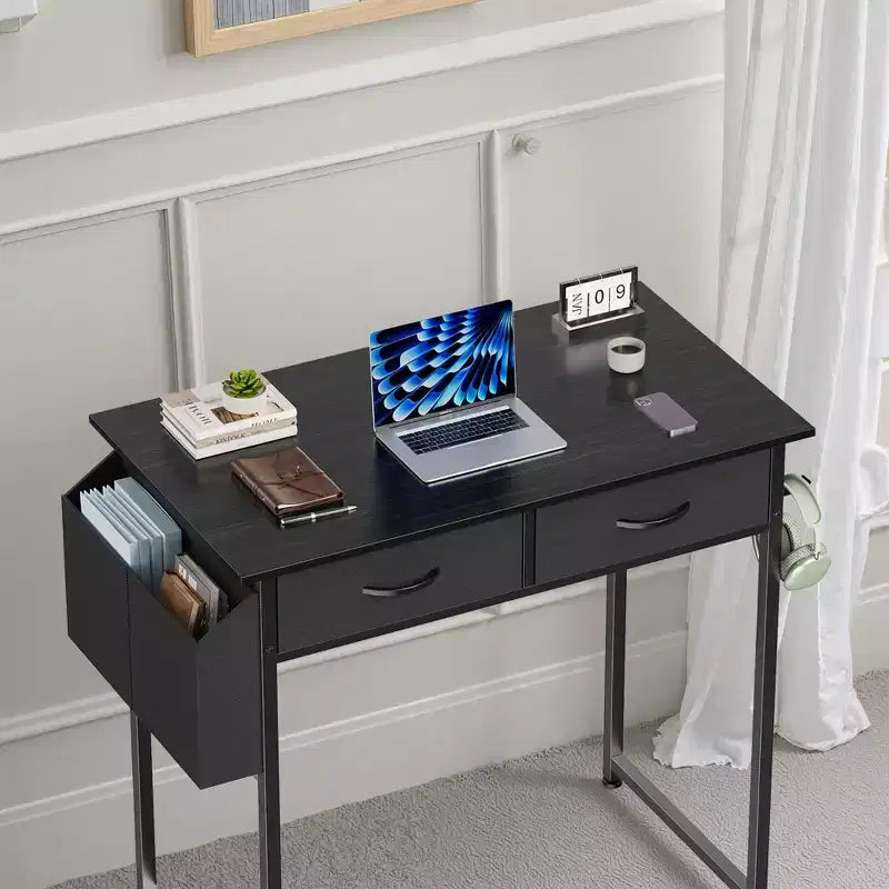 Bureau d'ordinateur compact réglable 32 pouces, table d'étude en métal avec rangement et crochet pour casque, bureau à domicile