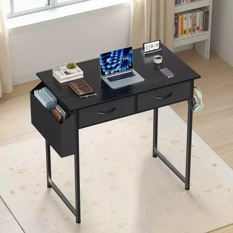 Bureau d'ordinateur compact réglable 32 pouces, table d'étude en métal avec rangement et crochet pour casque, bureau à domicile