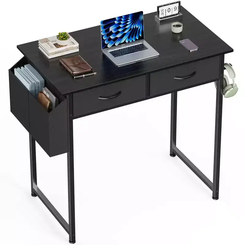 Bureau d'ordinateur compact réglable 32 pouces, table d'étude en métal avec rangement et crochet pour casque, bureau à domicile