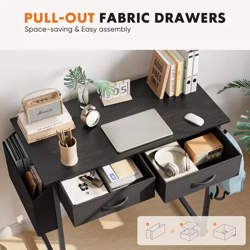 Bureau d'ordinateur compact réglable 32 pouces, table d'étude en métal avec rangement et crochet pour casque, bureau à domicile