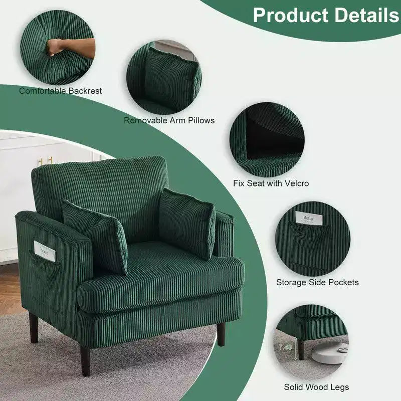Fauteuil d'appoint moderne en velours côtelé pour salon ou chambre à coucher