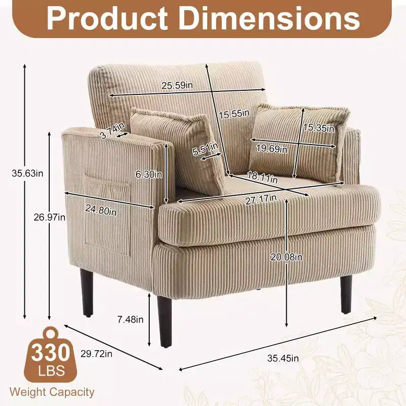 Fauteuil d'appoint moderne en velours côtelé pour salon ou chambre à coucher
