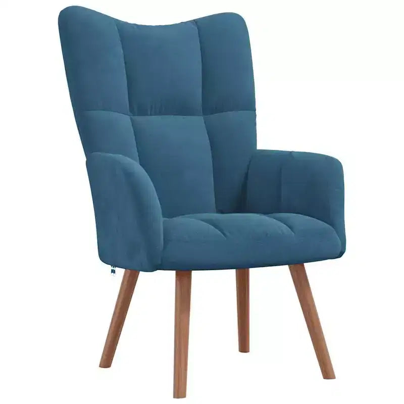 vidaXL Blue Velvet Accent Chair with Wooden Legs &amp; Steel Frame - Comfortable Lounge Seating for Living Room, Office, or Bedroom