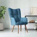 Fauteuil d'appoint en velours bleu avec pieds en bois et cadre en acier - Siège de salon confortable pour le séjour, le bureau ou la chambre