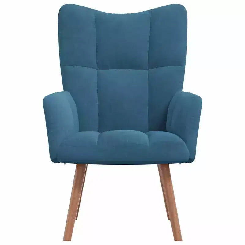 Fauteuil d'appoint en velours bleu avec pieds en bois et cadre en acier - Siège de salon confortable pour le séjour, le bureau ou la chambre
