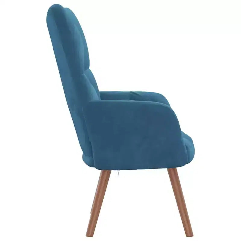 Fauteuil d'appoint en velours bleu avec pieds en bois et cadre en acier - Siège de salon confortable pour le séjour, le bureau ou la chambre