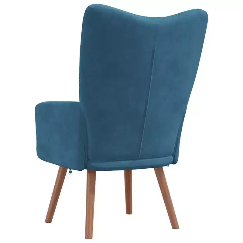 Fauteuil d'appoint en velours bleu avec pieds en bois et cadre en acier - Siège de salon confortable pour le séjour, le bureau ou la chambre