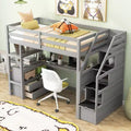 Lit superposé en bois massif double/simple avec 2 tiroirs intégrés et escalier de rangement, lit superposé mezzanine avec bureau et étagères pour enfants et adolescents, facile à monter