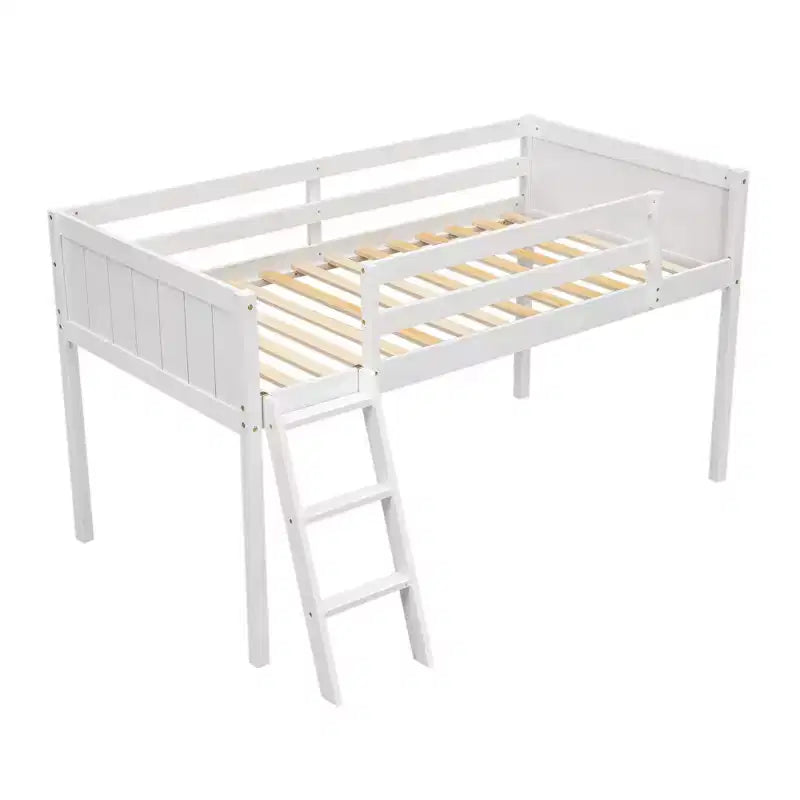 Lit superposé simple/double en bois massif, lit mezzanine bas avec échelle convertible gauche/droite et barrière de sécurité pour enfants et adolescents, facile à assembler