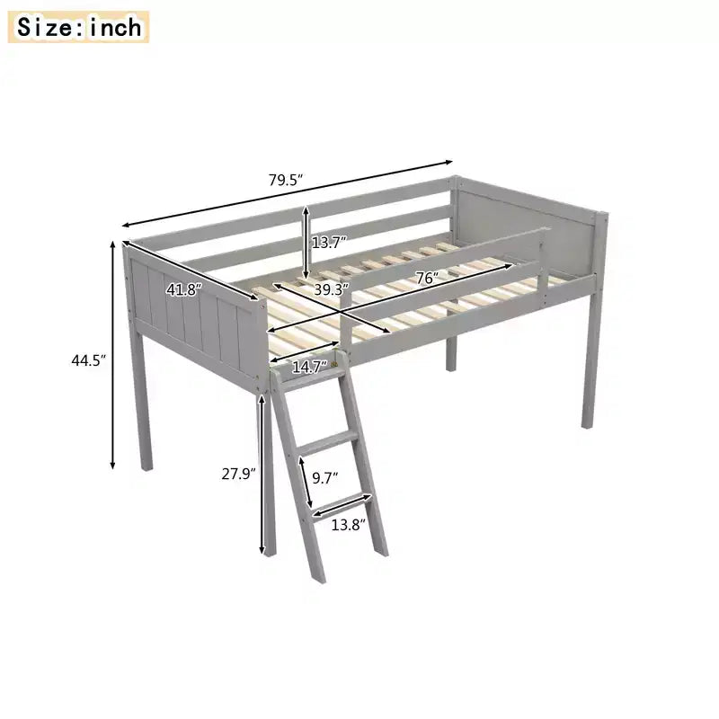 Lit superposé simple/double en bois massif, lit mezzanine bas avec échelle convertible gauche/droite et barrière de sécurité pour enfants et adolescents, facile à assembler
