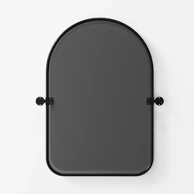 Miroir mural pivotant en métal noir, 32 x 23 pouces, avec arche arrondie en fer forgé