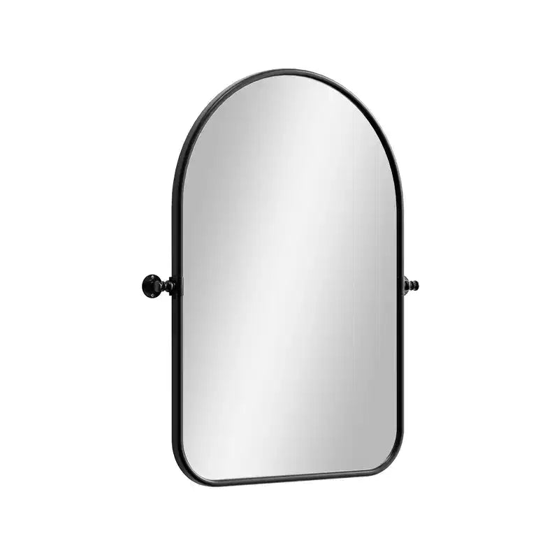 Miroir mural pivotant en métal noir, 32 x 23 pouces, avec arche arrondie en fer forgé