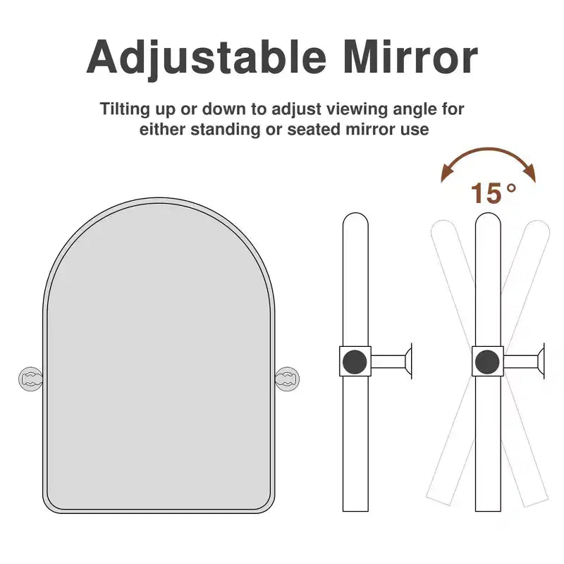Miroir mural pivotant en métal noir, 32 x 23 pouces, avec arche arrondie en fer forgé