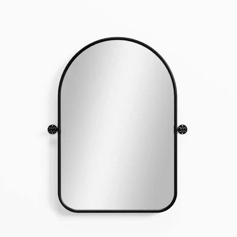 Miroir mural pivotant en métal noir, 32 x 23 pouces, avec arche arrondie en fer forgé