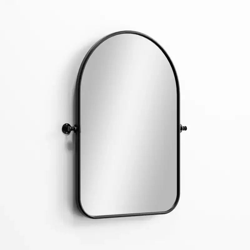 Miroir mural pivotant en métal noir, 32 x 23 pouces, avec arche arrondie en fer forgé
