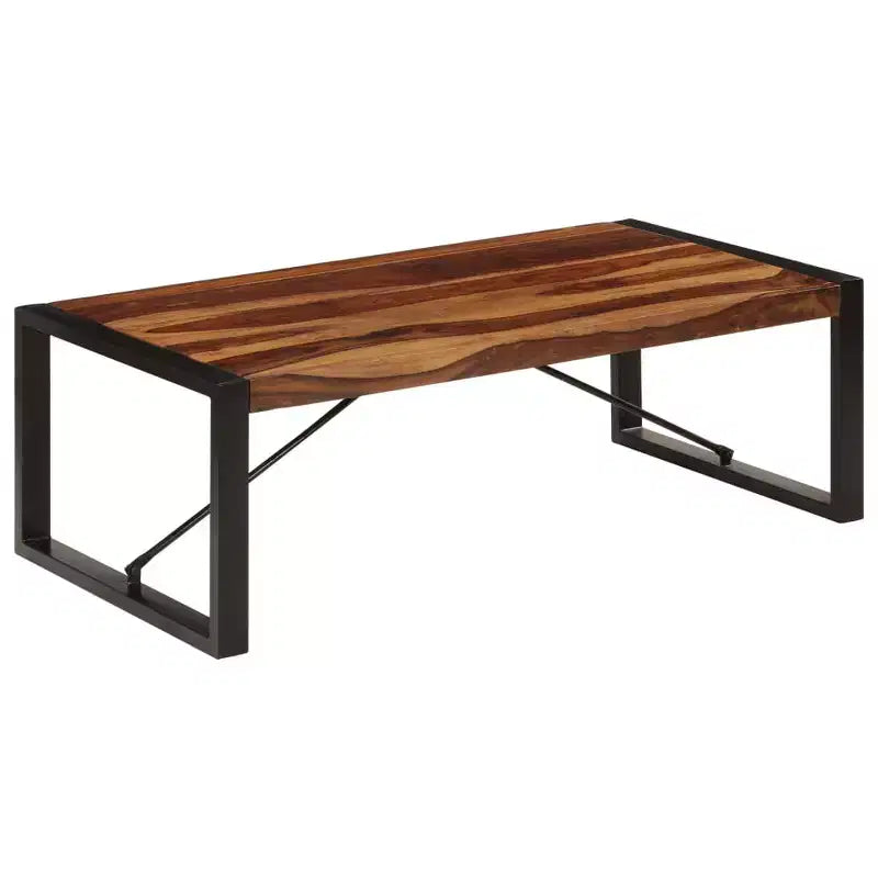 Table basse marron en bois de Sesham massif et acier thermolaqué