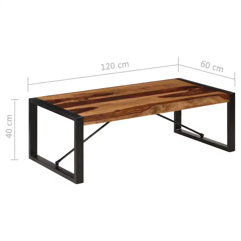 Table basse marron en bois de Sesham massif et acier thermolaqué