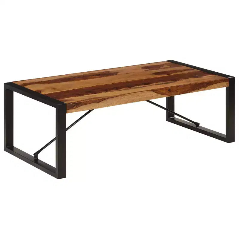 Table basse marron en bois de Sesham massif et acier thermolaqué