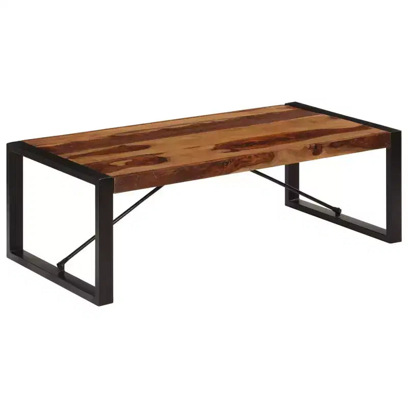 Table basse marron en bois de Sesham massif et acier thermolaqué