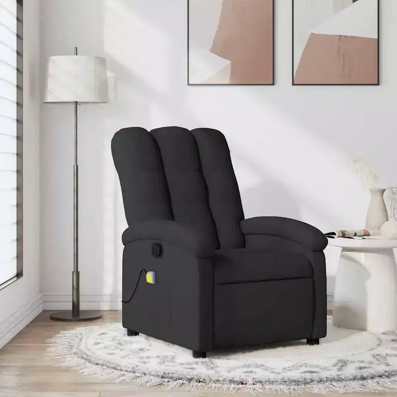 Fauteuil inclinable de massage en tissu noir, métal, bois composite - Manuel inclinable noir avec fonction massage