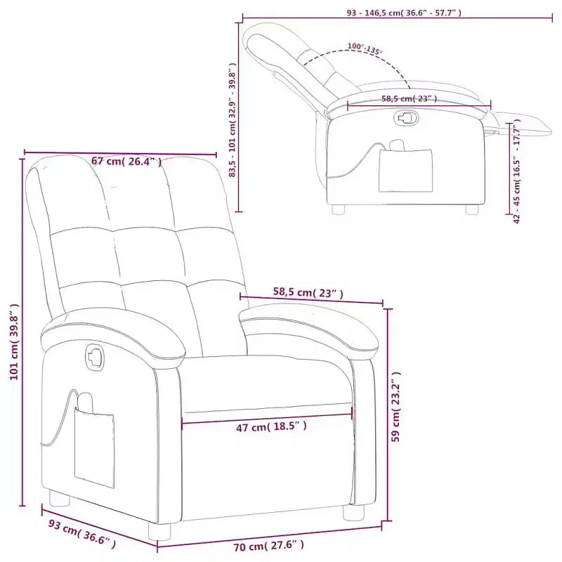 Fauteuil inclinable de massage en tissu noir, métal, bois composite - Manuel inclinable noir avec fonction massage