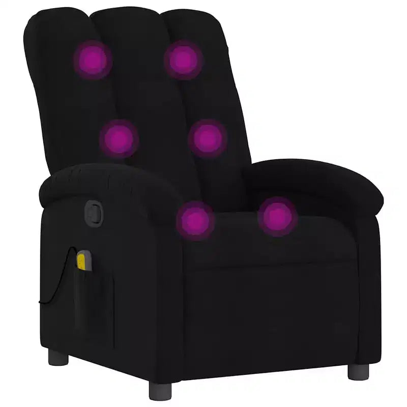 Fauteuil inclinable de massage en tissu noir, métal, bois composite - Manuel inclinable noir avec fonction massage