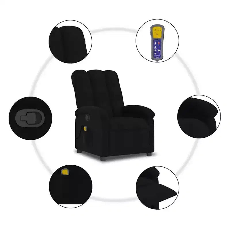 Fauteuil inclinable de massage en tissu noir, métal, bois composite - Manuel inclinable noir avec fonction massage
