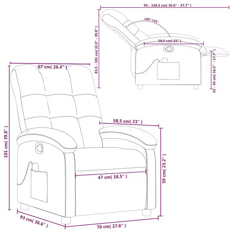 Fauteuil inclinable de massage en tissu noir, métal, bois composite - Manuel inclinable noir avec fonction massage