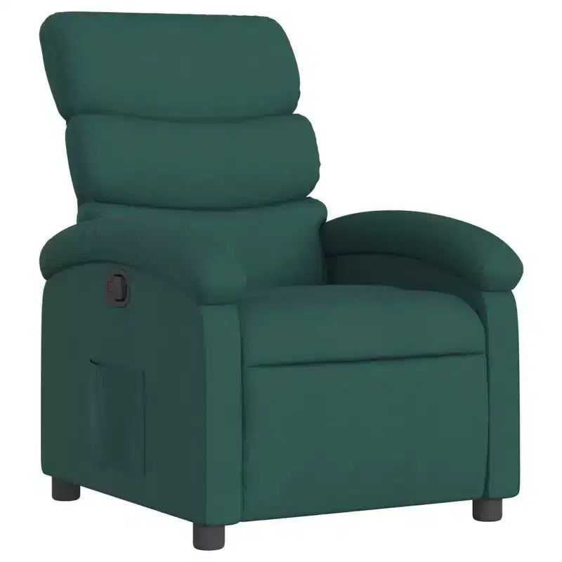 vidaXL Dark Green Fabric Recliner Chair-Adjustable Lounge Seating for Elderly, Thick Padding, Side Pocket, Wood &amp; Metal Frame, Manual Recline