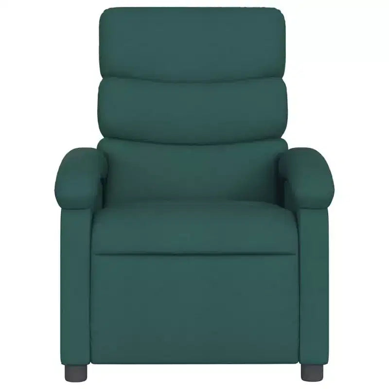 Fauteuil inclinable en tissu vert foncé - Siège lounge réglable pour personnes âgées, rembourrage épais, poche latérale, structure en bois et métal, inclinaison manuelle