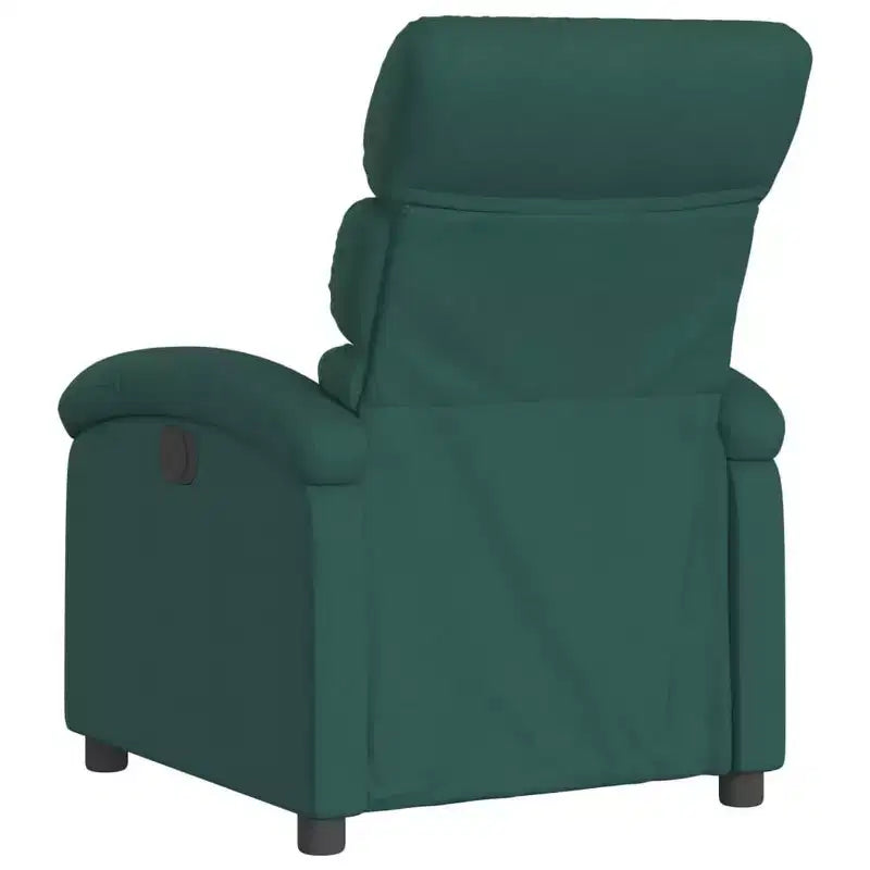 Fauteuil inclinable en tissu vert foncé - Siège lounge réglable pour personnes âgées, rembourrage épais, poche latérale, structure en bois et métal, inclinaison manuelle
