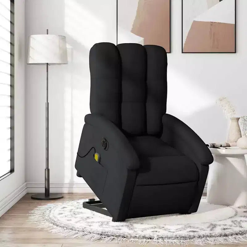 Fauteuil inclinable électrique de massage sur pied – Fauteuil relaxant électrique avec vibration en tissu noir, repose-pieds/dossier réglables