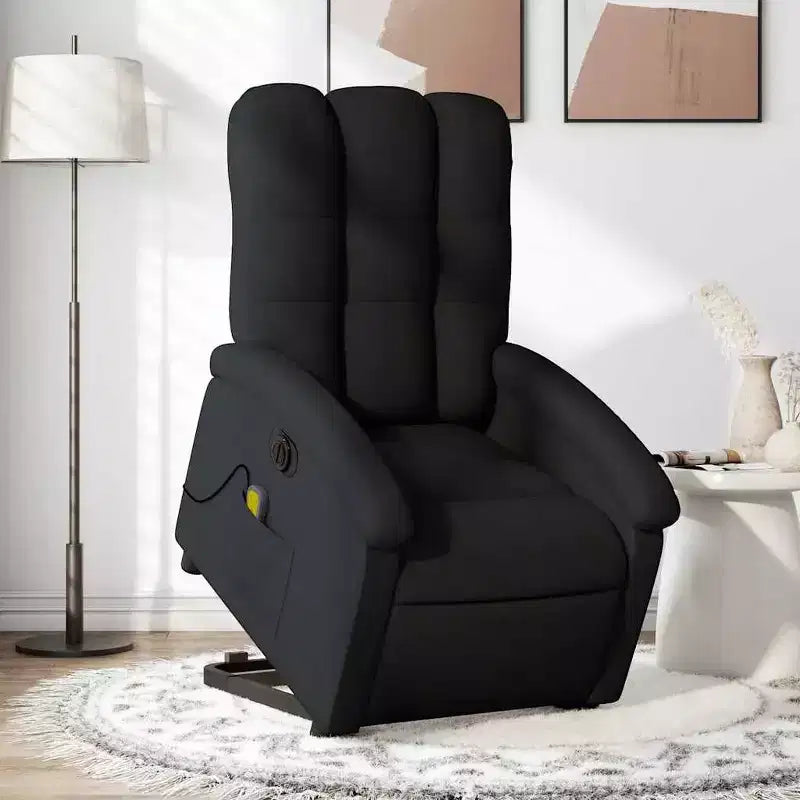 Fauteuil inclinable électrique de massage sur pied – Fauteuil relaxant électrique avec vibration en tissu noir, repose-pieds/dossier réglables