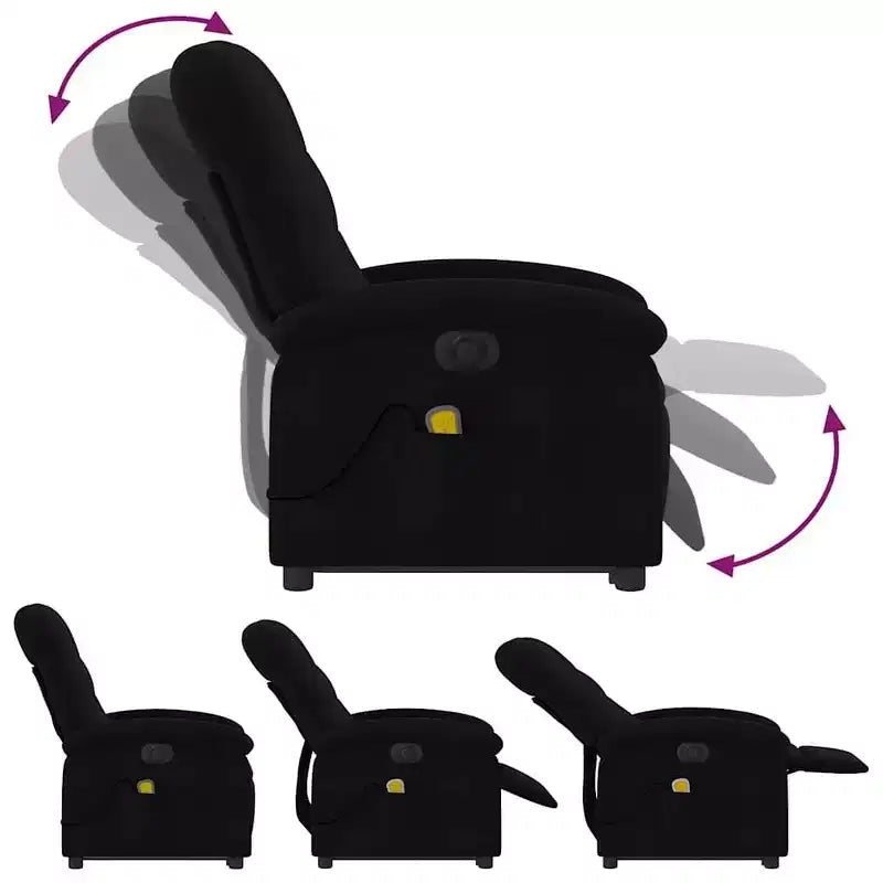 Fauteuil inclinable électrique de massage sur pied – Fauteuil relaxant électrique avec vibration en tissu noir, repose-pieds/dossier réglables